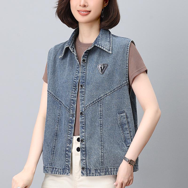 Women's Casual Denim Vest - 2024 Spring/Autumn Fashionable Age-Defying Outerwear
