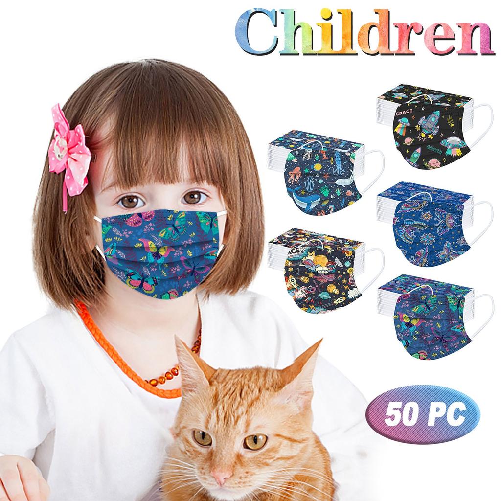 50PCS Children's Three-Layer Protective Dust-Proof Cartoon Print Disposable Mask