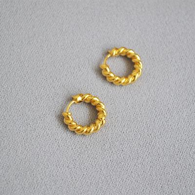 Brass Gold Plated Fashion Commuting Simple Exquisite Twist Round Hoop Earrings Women