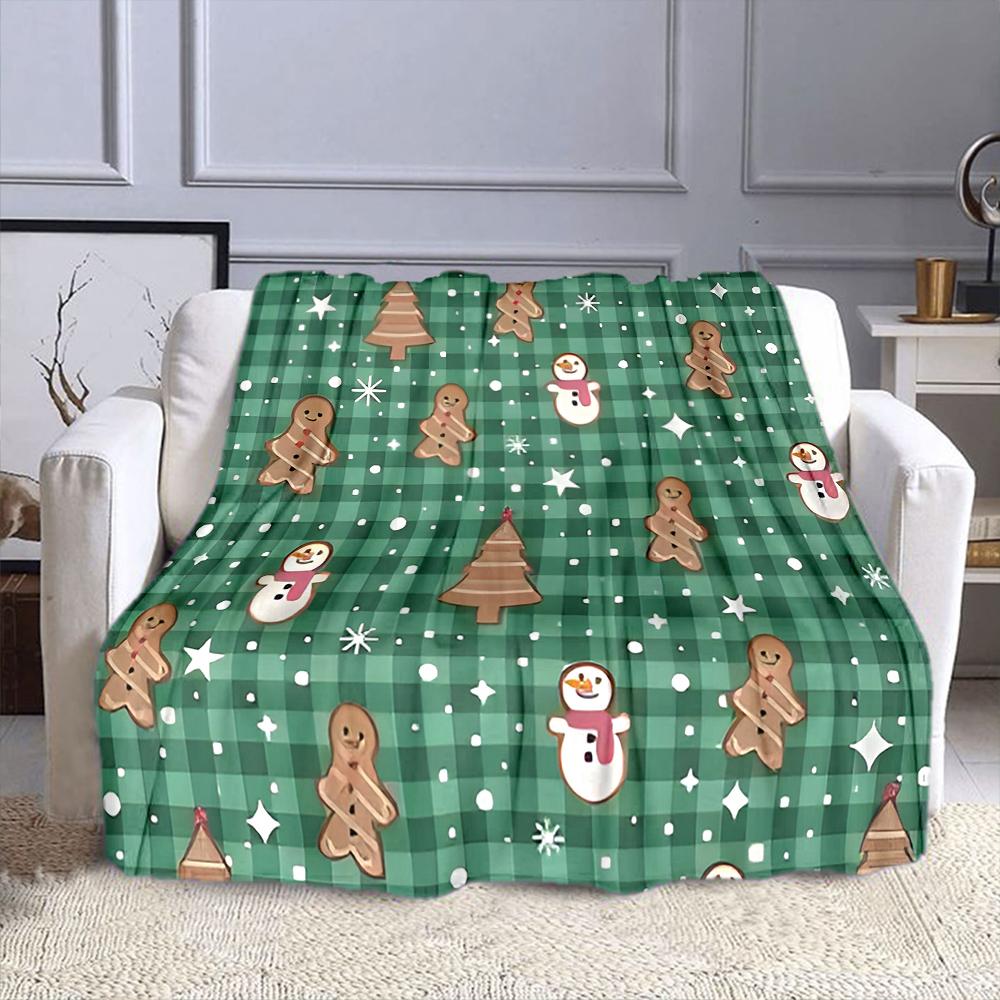 Christmas Gingerbread and Snowman Pattern Patterned flannel blanket perfect for the bedroom living room, sofa, or a little nap