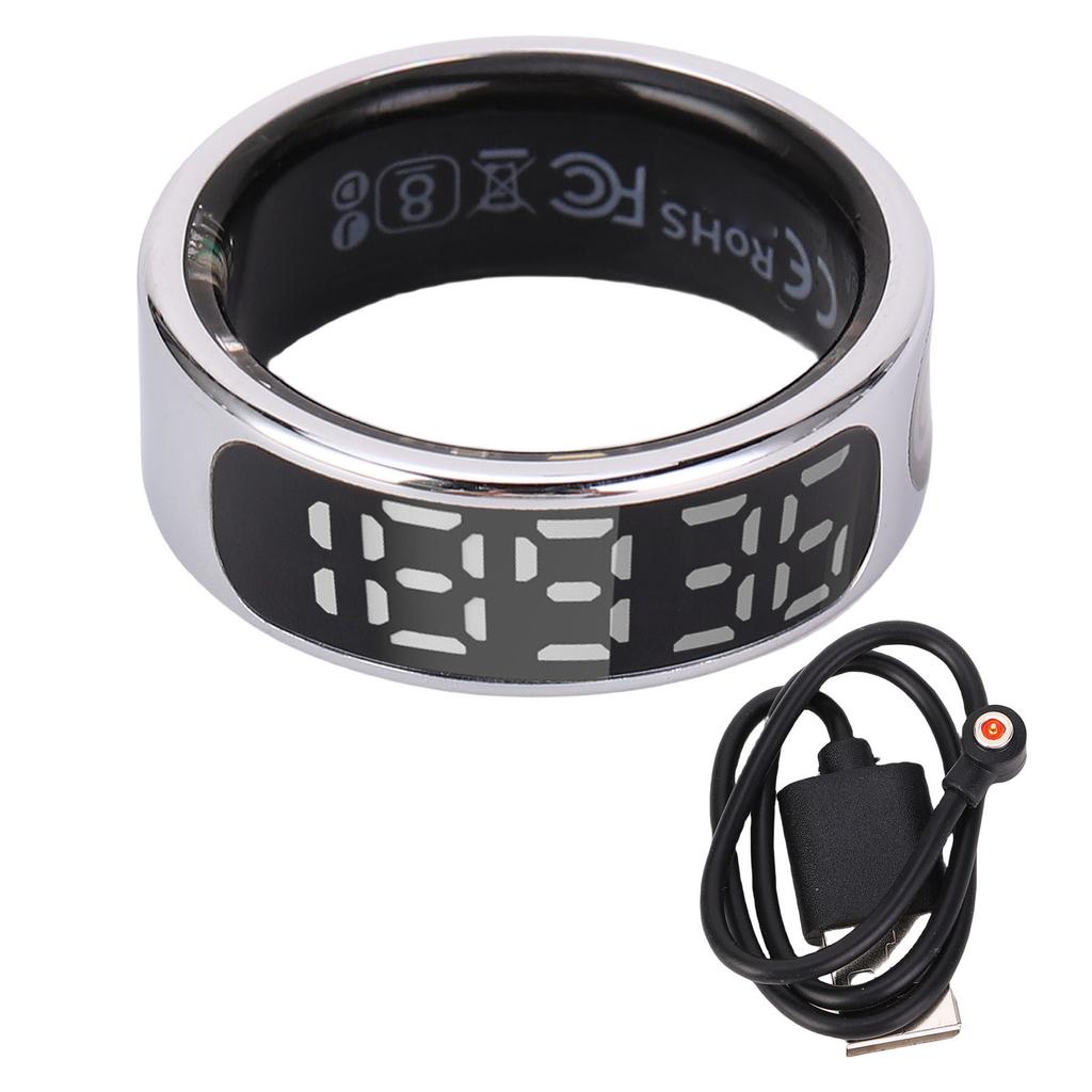 Smart Ring Sports Sleep Monitoring Gesture Control Stainless Steel Health Tracker Ring with Display Screen 8 Diameter: