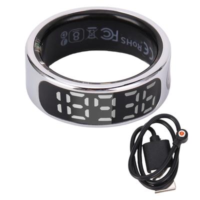 Smart Ring Sports Sleep Monitoring Gesture Control Stainless Steel Health Tracker Ring with Display Screen 8 Diameter: