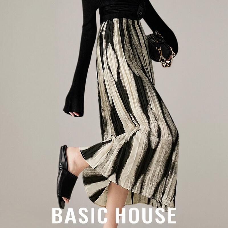 Basic House Women s High-Waist Ink Gradient Skirt M