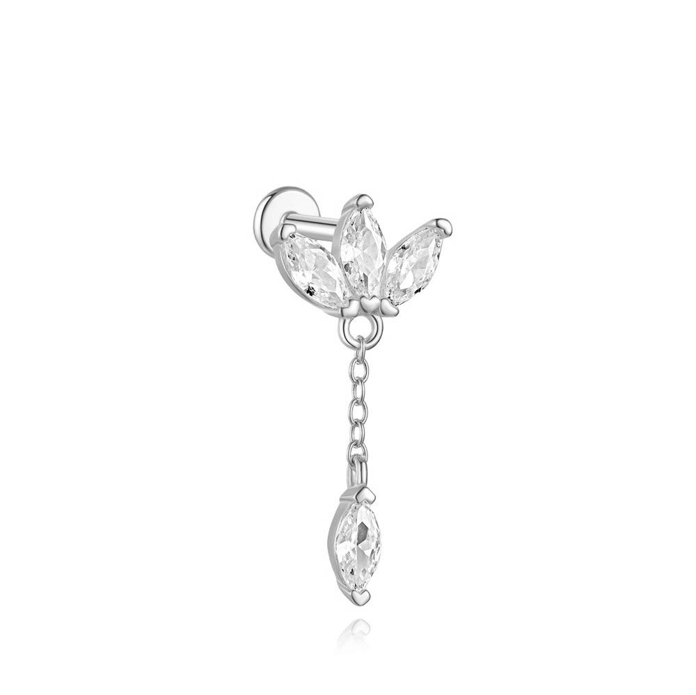 CANNER 1PC 925 Silver Eight-pointed Star CZ Piercing Earring For Women Tassel Chain Stud Earring Party Fine Jewelry