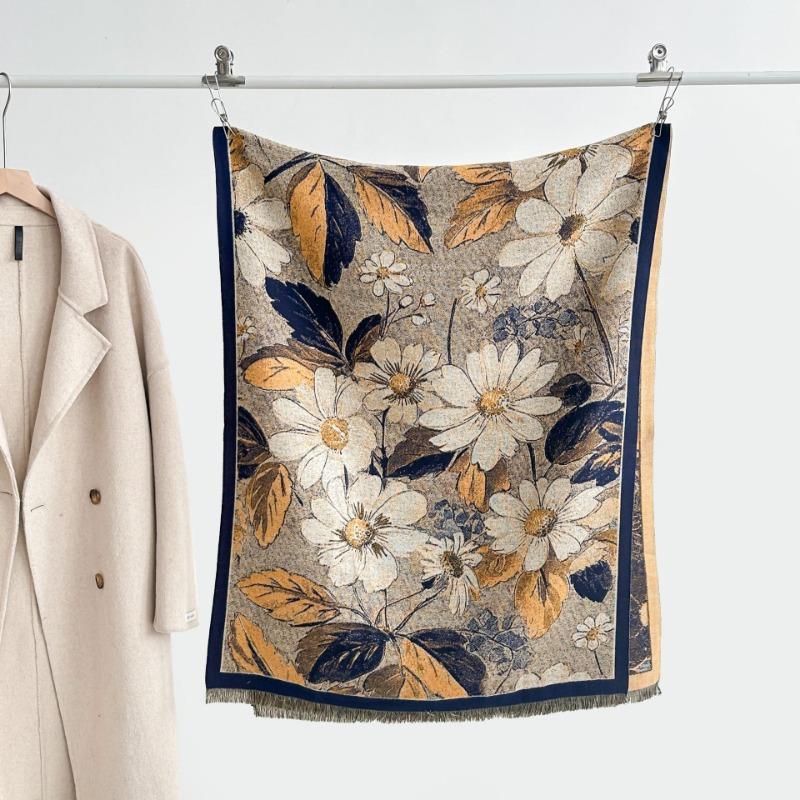 Autumn and winter new double-sided color oil painting series imitation cashmere thickened warm scarf women's air conditioner shawl