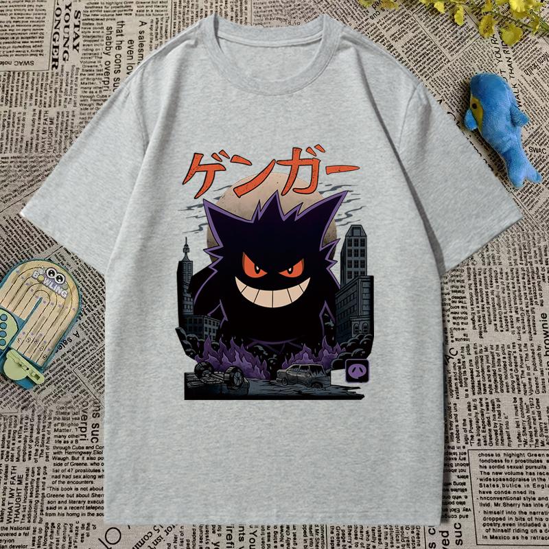 Pokémon Tshirt Mens and Womens Printed Short Sleeve Anime Cartoon Geng Gui Childrens Clothing Student Peripheral Summer
