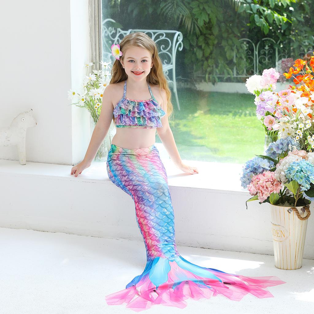 Cross-border foreign trade mermaid Ghnatygren mesh three-piece bikini children's swimsuit vacation beach CX53
