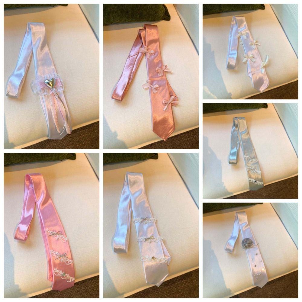 Multi-Use Satin Long Necktie Lace Narrow Long Scarf Korean Style Ribbon Bow Tie  Spicy Girl