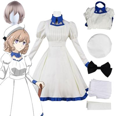 Anime Invented Inference Iwanaga Kotoko Cosplay Klobouk luk s parukou Krásné bílé šaty Oblečení Halloweenský karneval Kompletní kostým