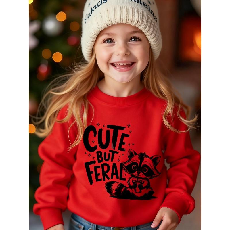 Kids Sweatshirt ,Fall Winter Fashion Sweatshirt Raccoon Cartoon Pattern Print Loose Casual Long Sleeve Sweatshirt 110 красный
