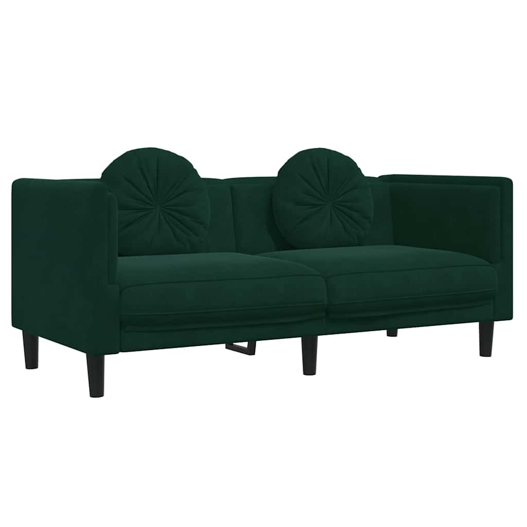 2 Seater Sofa with Cushions Dark Green Velvet