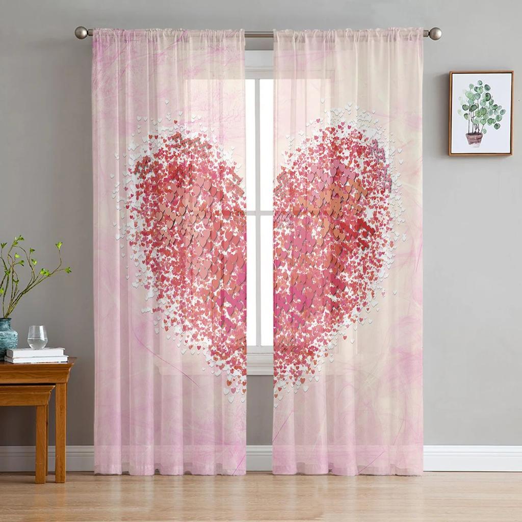 Love Pink Rose Butterfly Sheer Curtains for Bedroom Living Room Voile Window Curtains Tulle Curtains for Kids Room