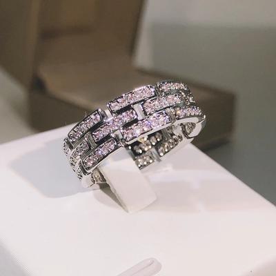Classic Fashion Wide Version of Multi-layer Shining White Zircon Ladies Party Ring-does Not Fade-does Not Rust