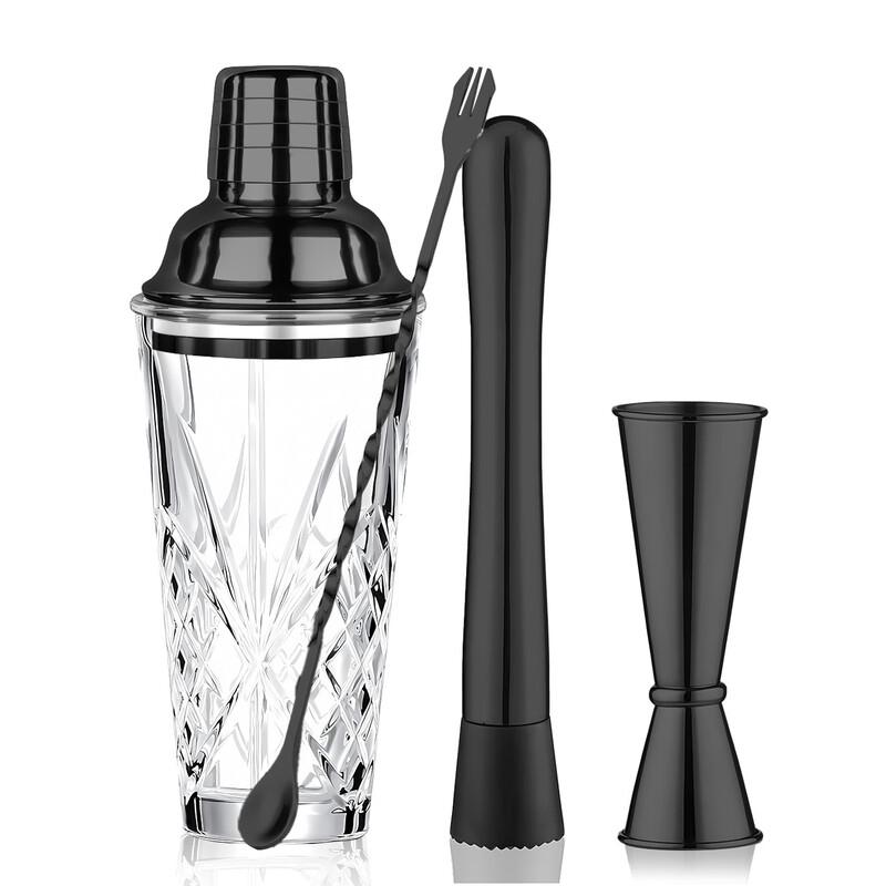 Shangqi Gunmetal Black Sword-Shaped Glass Cocktail Shaker 4-Piece Set