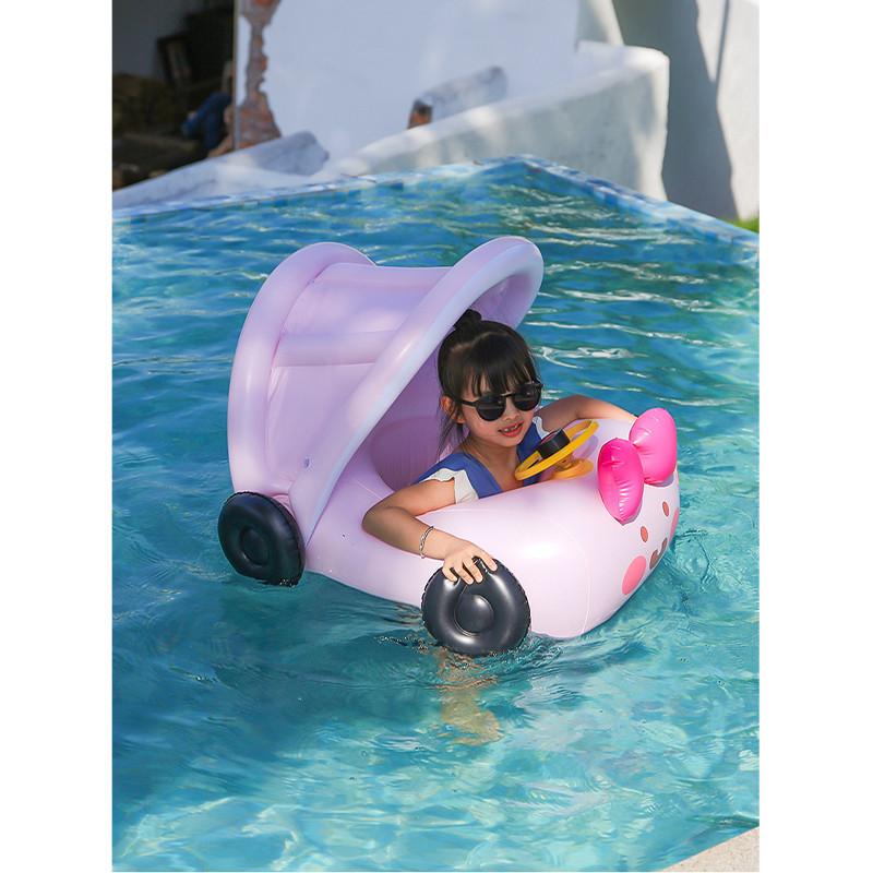 Inflatable Cartoon Car Seat Boat With Sunshade Steering Wheel For Children Swimming Activities