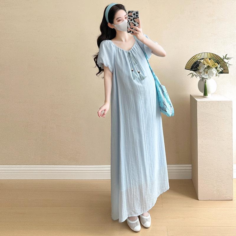 In-Stock Chic Maternity Summer Dress: Mid-Length, Loose Fit, Stylish Design for Trendy Moms Extra Large