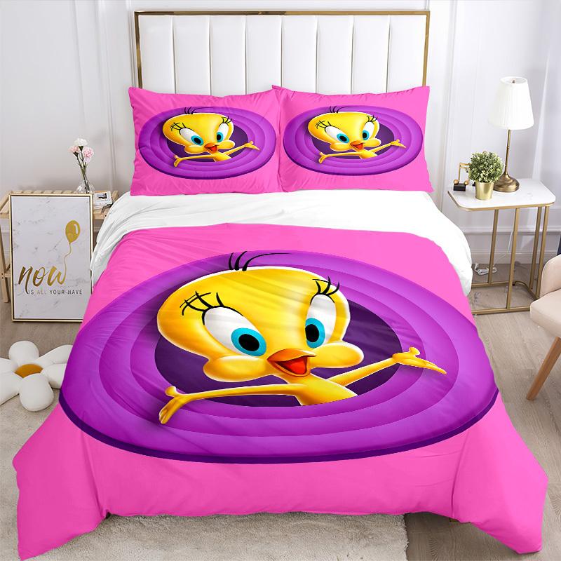 3pcs bedding set Tweety Looney Tunes Includes 1 Comforter + 2 Pillowcases, Without Pillow Inserts, Soft Comfortable,a0909165