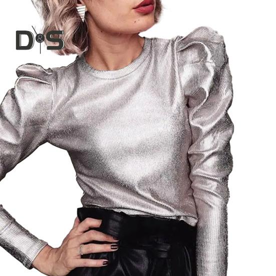 

Весна Осень Женские топы с круглым вырезом и длинными рукавами Пуловеры Топы в стиле панк Однотонные розовые/золотые/серебряные Цвета Свободные Повседневные Футболки Женская Мода Повседневные 2XL серебряный