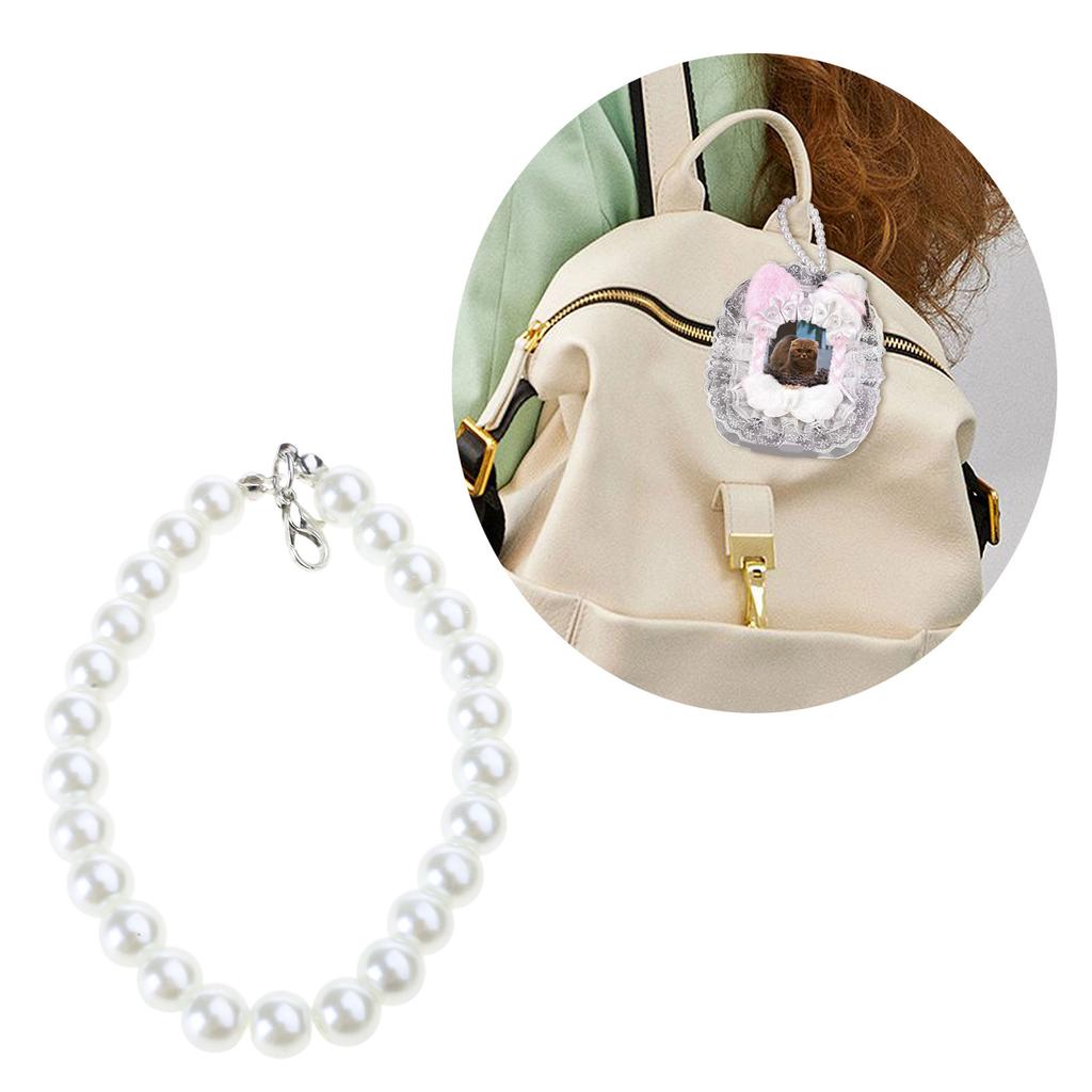 Elegant Faux Pearls Chain and Card Holder Necklace Keychain Photocard Sleeve Bag Pendant for Fashionable Women Girls