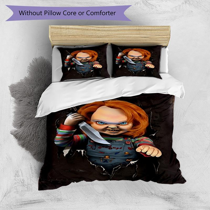 3pcs Duvet Cover Set (1*Duvet Cover + 2*Pillowcase, Without Core), Chucky Print Bedding Set, Bedroom Decor, All‑Season, Birthday Gift