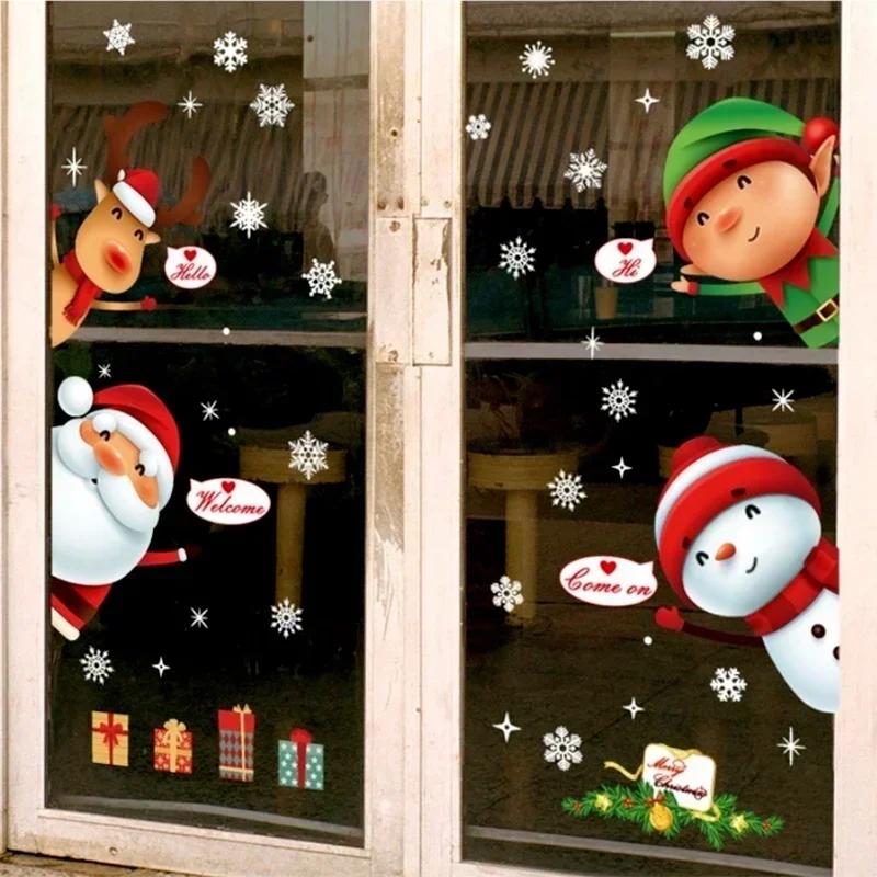 New Christmas Style Wall Sticker Claus Shop Window Children's Room Door Glass Scene Layout Sticker Wall Sticker Party Decor