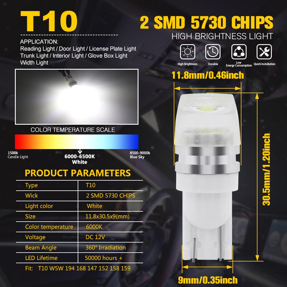 10/20Pcs T10 1W High Power W5W White 194 168 192 Super Bright Auto Led Car Wedge Auto Lamp DC 12V High PowerT10 Wedge LED Bulb