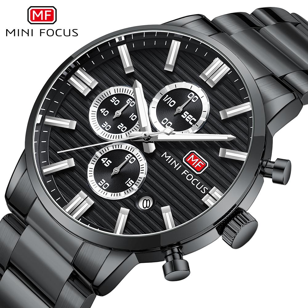 Luxury Men Quartz Watch Chronograph 24H Display Calendar Date Luminous Pointer Stainless Steel Strap Wristwatch