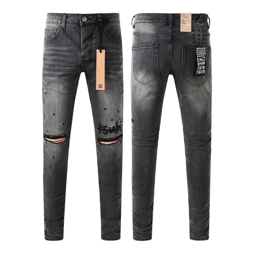 GLYDE New Y2K Jeans Fashion Trends Distressed Damaged Holes Embroidered Stretch Skinny Button Fly Ripped Jeans Pants