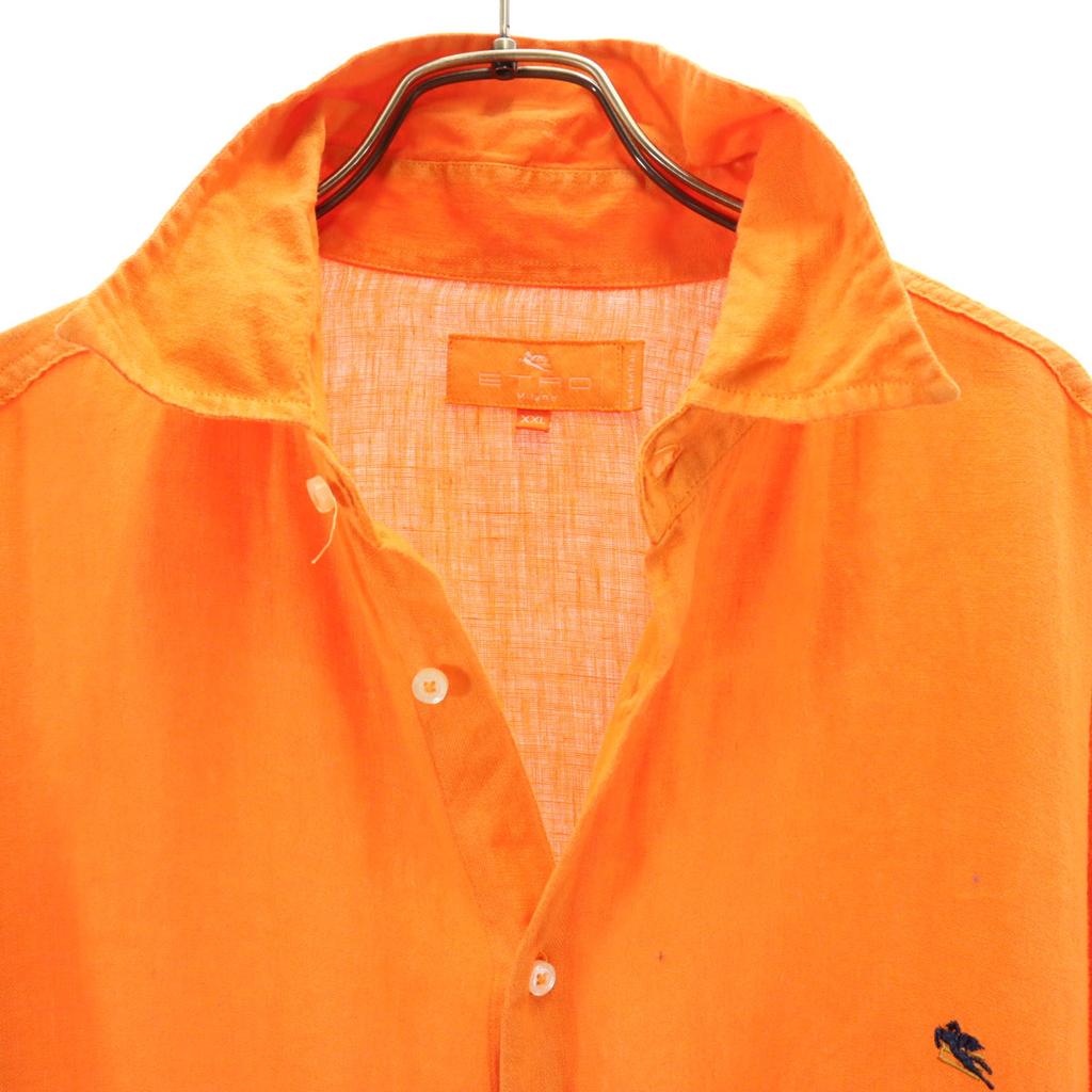 Etro Herrenhemd aus Leinen mit kurzen Ärmeln XXL Orange Gebraucht Made in Italy