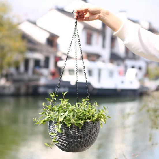 Self-absorbing Flowerpot Rattan-like Weaving Texture And Absorbent Rope Flower Pot with Hanging Chain Planter for Indoor Outdoor