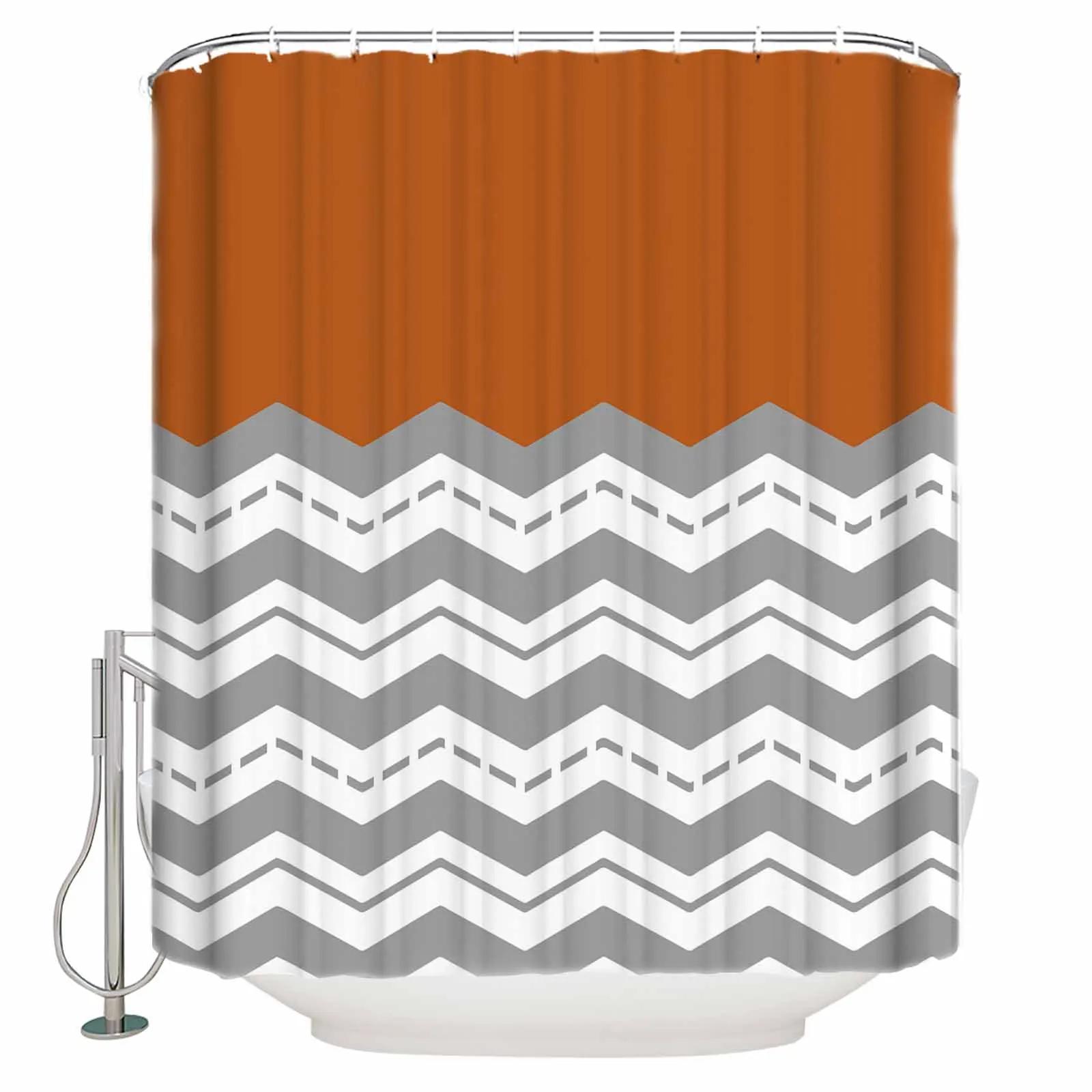 

Simple Burnt Orange Grey Wavy Shower Curtains Waterproof Bath Curtains Home Decor Modern Luxury Bathroom Curtain W60H190(CM)-1 Pcs
