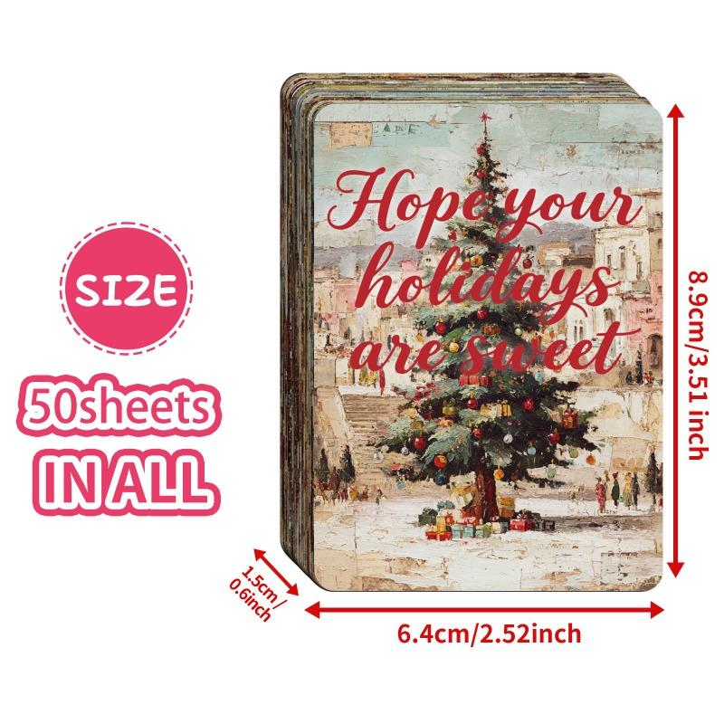 50-PCS Vintage Style Illustrated Christmas Cards with Typography Design, Creative Art Greeting Cards for Holiday Wishes