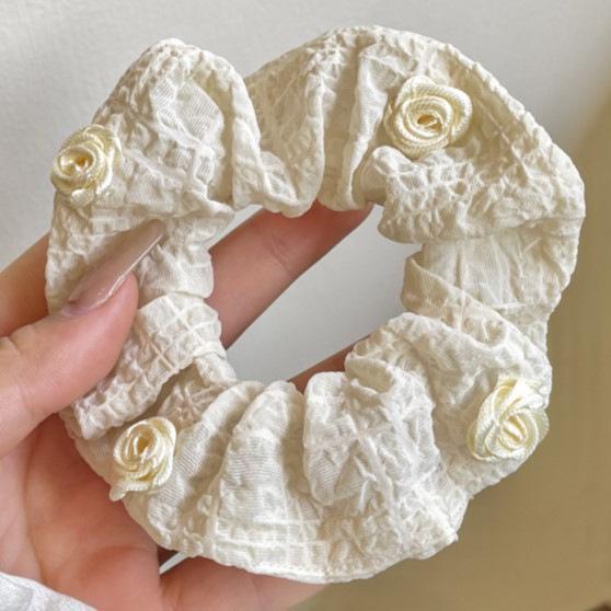 Scrunchie Coreano in Pizzo con Volant e Fiocco - Accessorio per Capelli Carino e Dolce