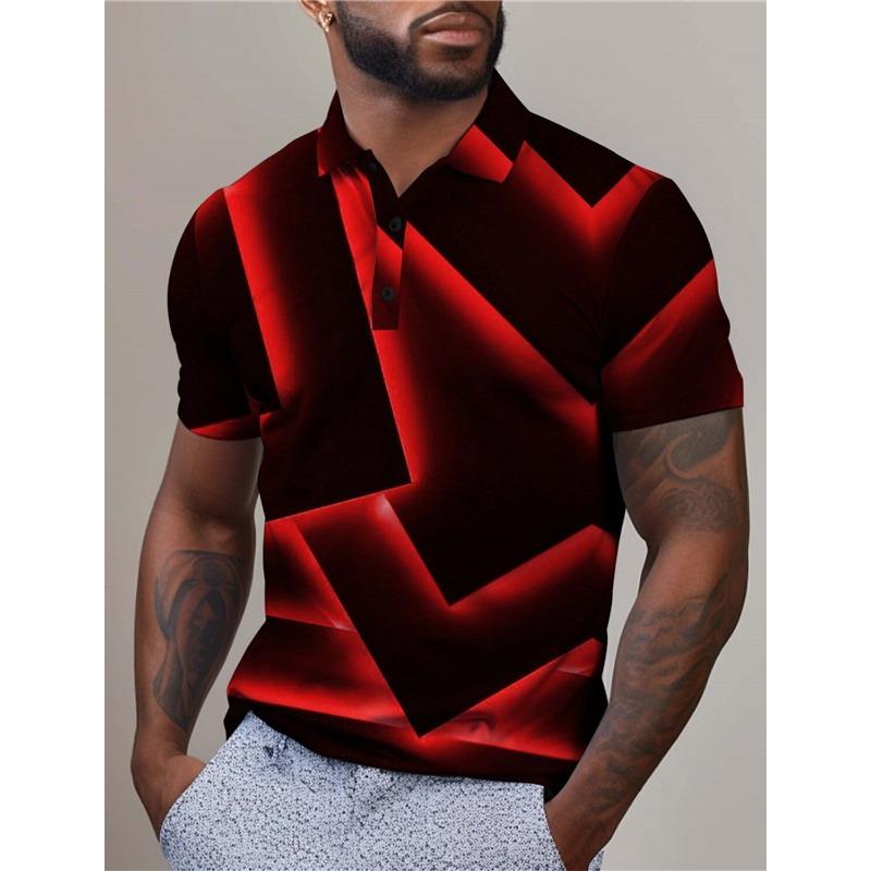 Summer New Casual Men's 3D High-quality Short Sleeved Button Polo Shirt