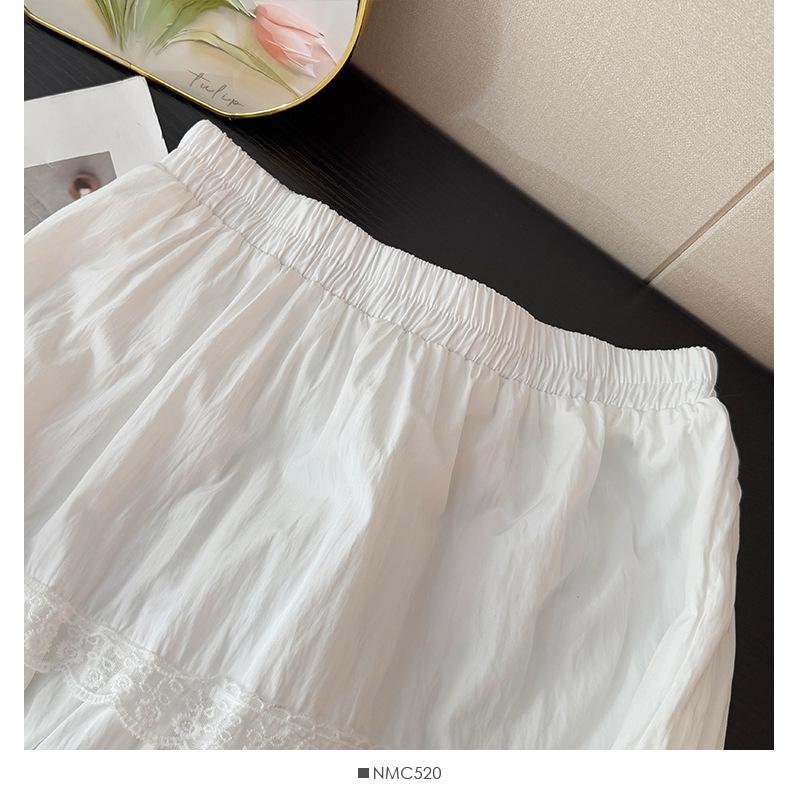Women's Sweet Lace Patchwork Bow Ruffle Midi Skirt, Spring 2025