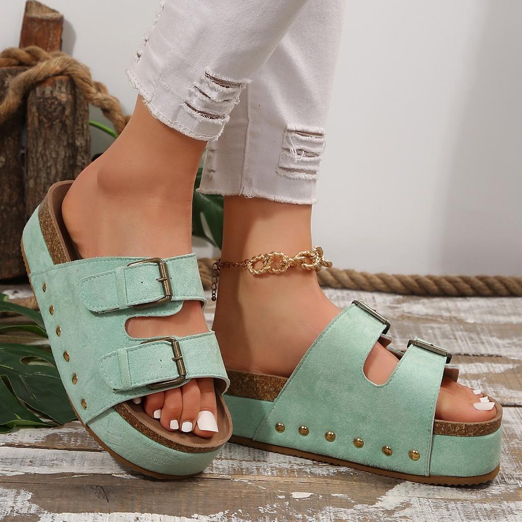 Large Platform Birkenstock Sandals Spring/Summer New Metal Buckle Beach Shoes