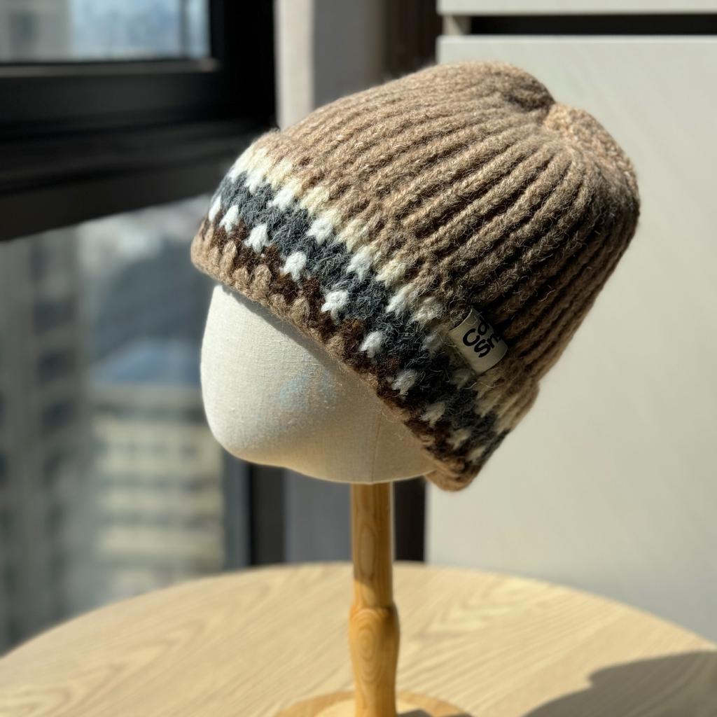 Korean Style Retro Striped Color Blocked Cold Hat New Versatile Student Thickened Warm Woolen Hat Single Layer Outdoor Knitted Hat