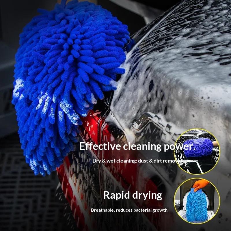 Microfiber Car Wash Gloves– Chenille Plush Rags Thickened double-sided Cleaning Tools Uses for Auto Motorcycle & Glass Detailing