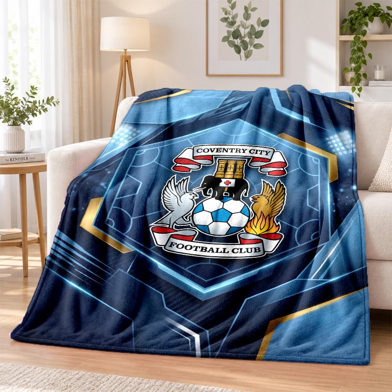 Coventry City Football Printed Flannel Blanket Warm Comfort Bed Throw For Indoor Home Decoration