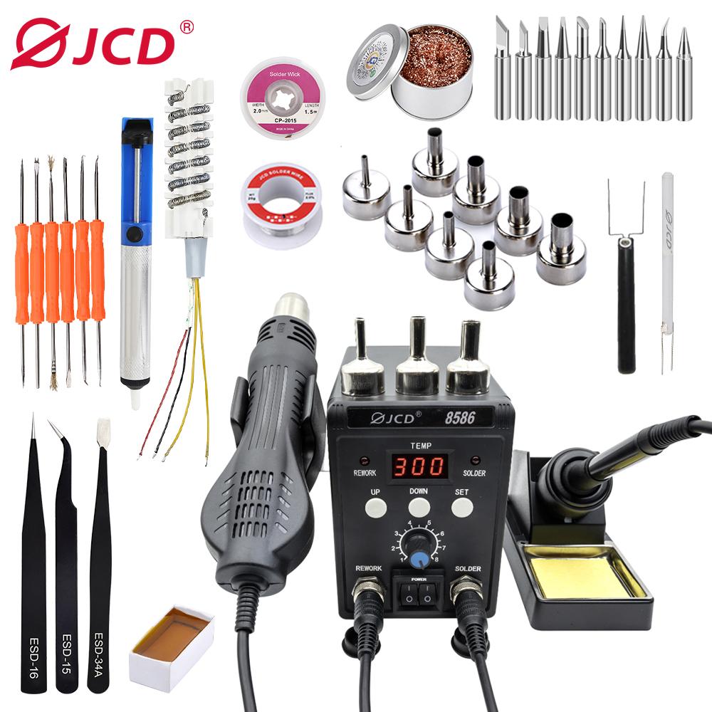 Pájecí stanice JCD 8586 Svařovací horkovzdušná pistole + elektrická páječka 2 v 1 LCD digitální displej Nástroj na opravu svářecího zařízení