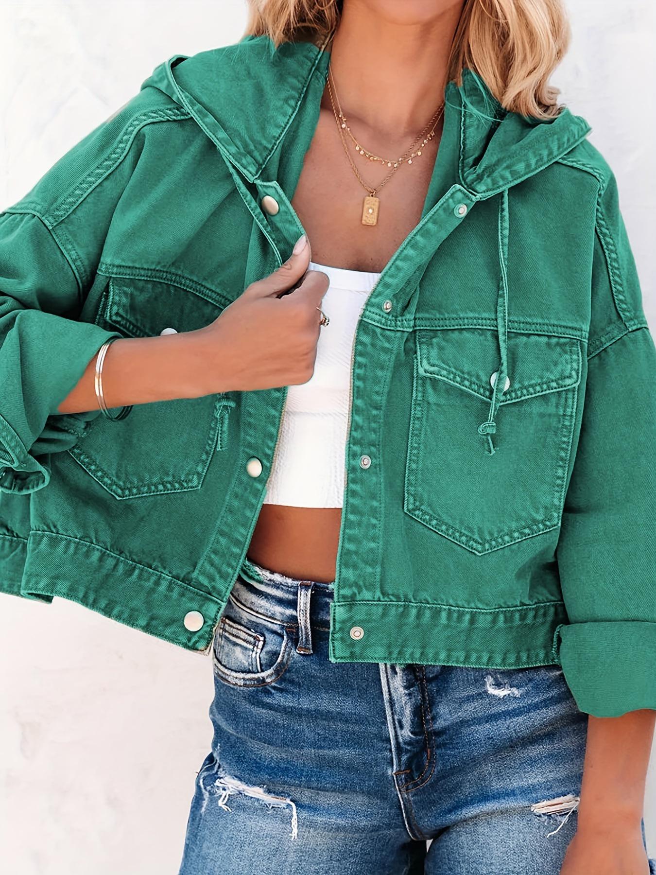 

Женская универсальная джинсовая куртка в европейском и американском стиле на пуговицах S зелёный
