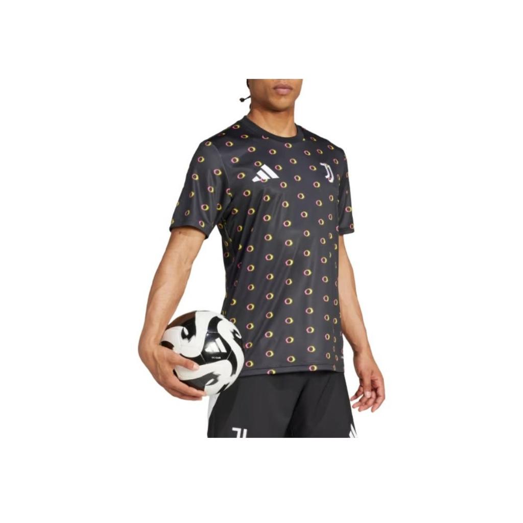 Adidas Juventus Pre-Match Rundhals Polka Dot Print Markenlogo Stickerei Lässig Sport Kurzarm Fußballshirt Herren Oberteile Schwarz IS5789