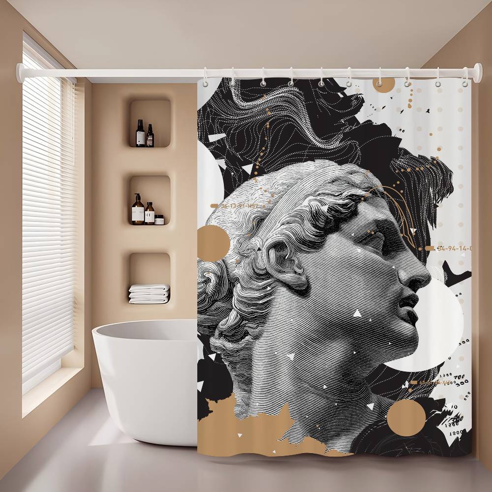 Statue David Graphic Designer Polyester Shower Curtain Waterproof Rust Resistant Grommet Easy Care Wipe Clean Durable