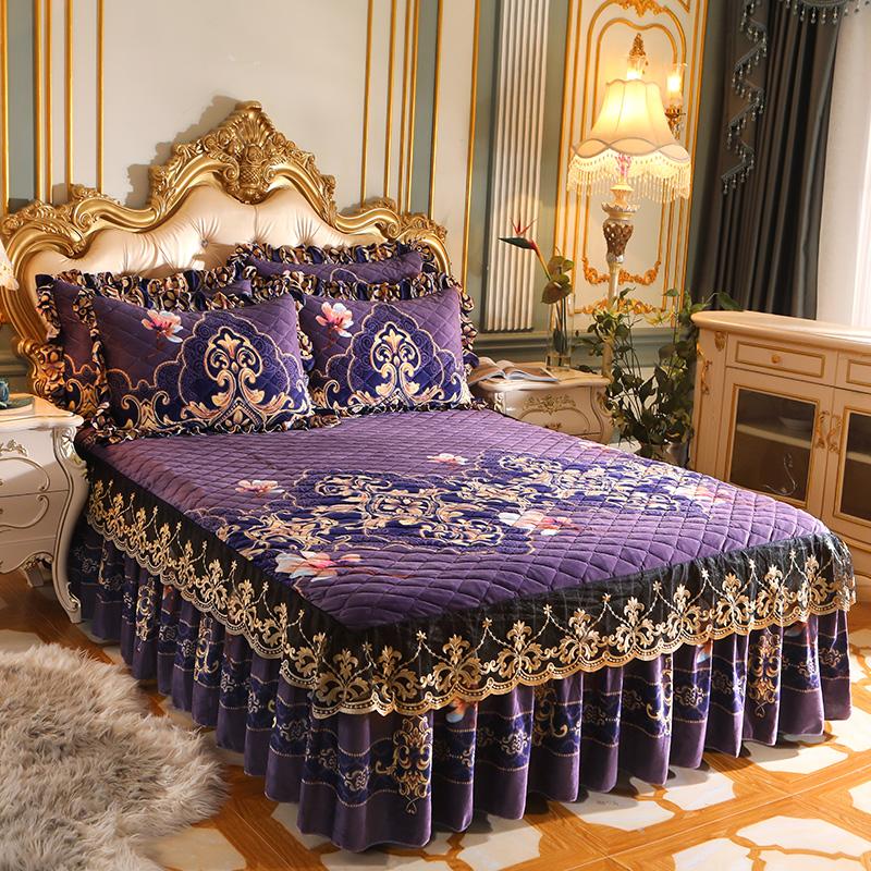 Crystal Plush Thickness Bed Skirt Lace Thermal Home Decor Bedroom 1.5M 1.8M King Size Bed Cover Bedspread No Pillowcase