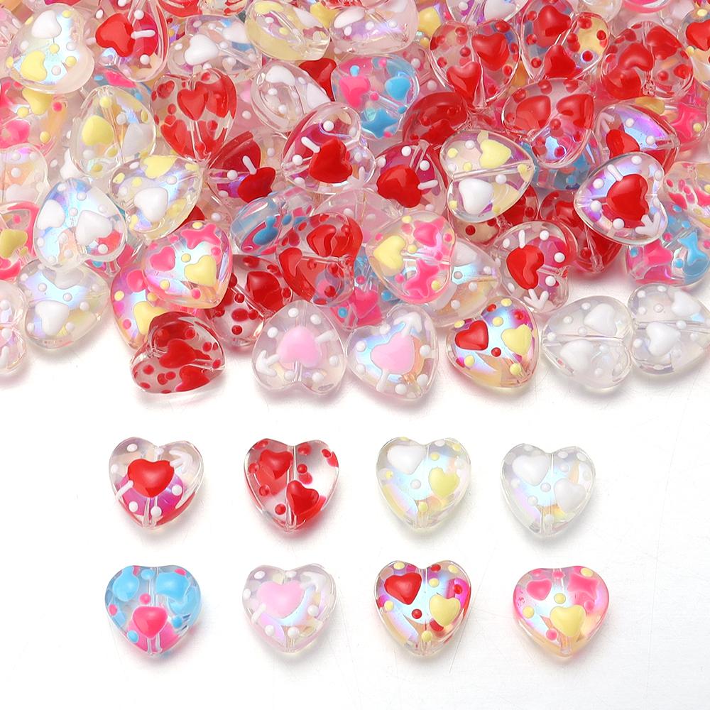 5pcs Heart Glass Beads Colorful Hand Painted Lampwork Loose Beads for Jewelry Making DIY Necklace Bracelets Earrings Accessories