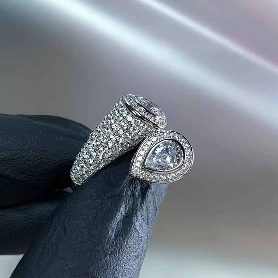 ZAKOL Elegant Water Drop Adjustable Open Ring Luxury AAA Cubic Zirconia Women's Wedding Zircon