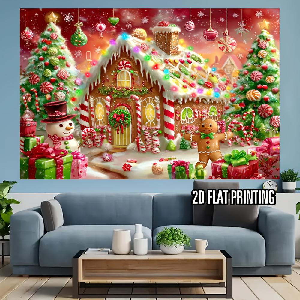 2D flat print party banner background, gingerbread man, lollipop and snowflake - Christmas, birthday, wedding