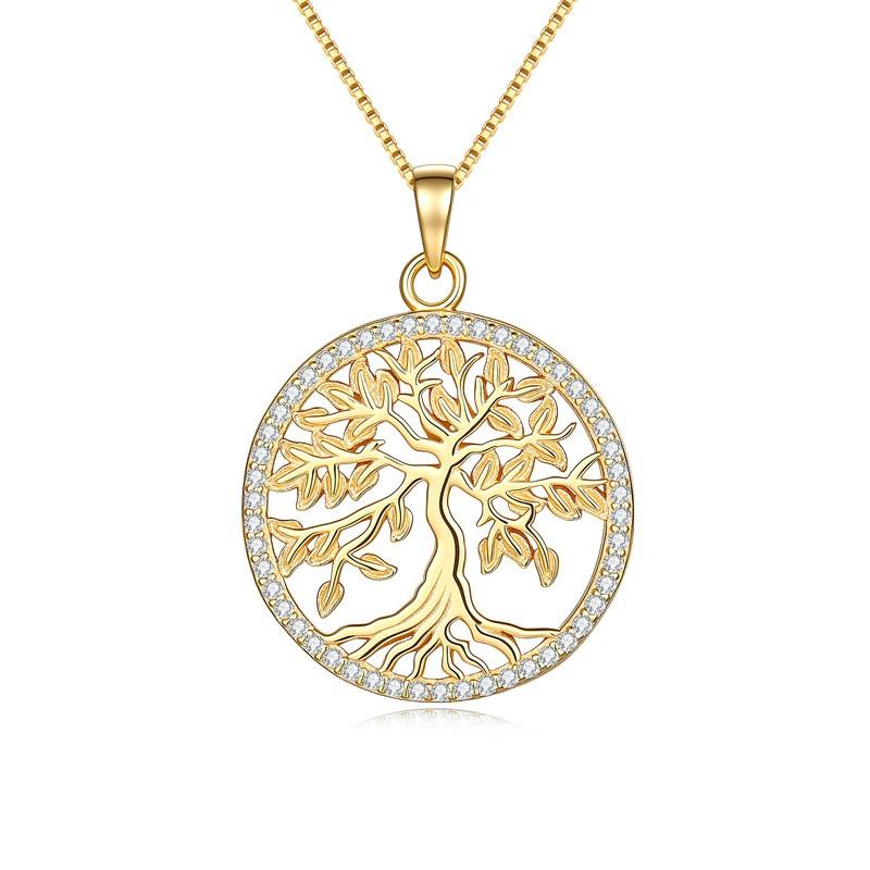 2026 Geometric Hollow Tree Of Life Pendant Necklace Women Sterling Locket Chain With D-Color Moissanite Gold Or