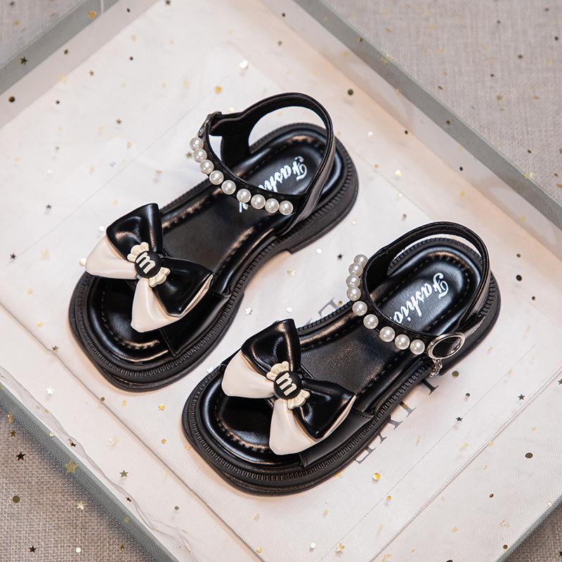 Children's sandals 2025 summer Korean version girls bow foreign princess single shoes baby pearl versatile beach shoes