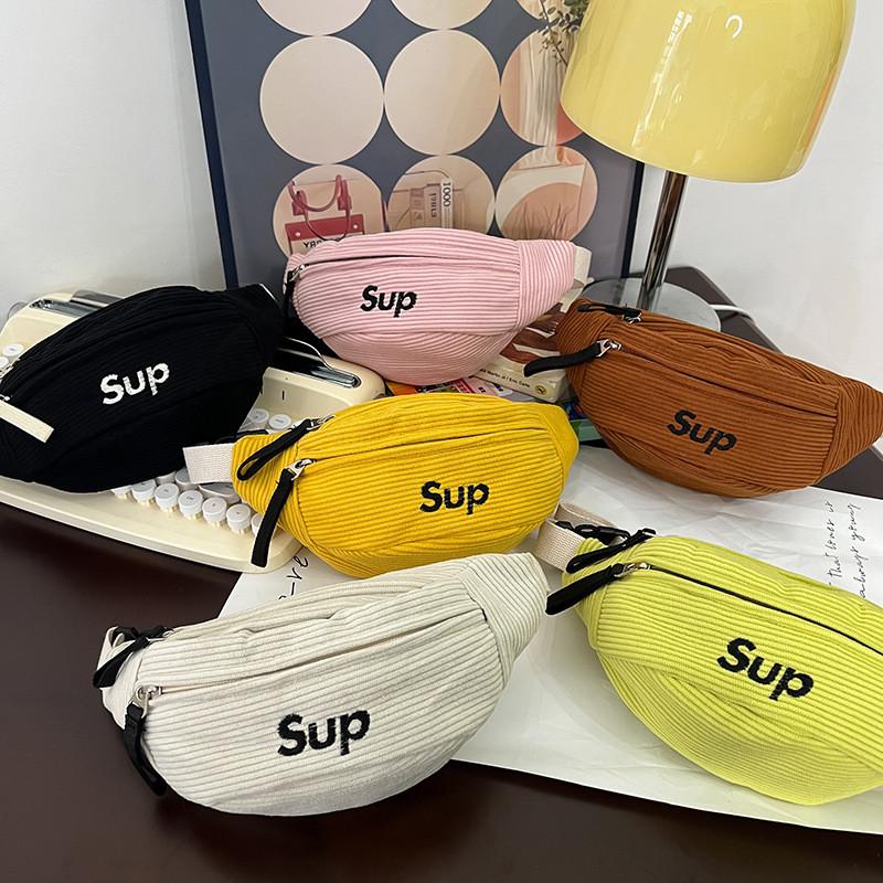 Stylish Corduroy Children's Chest Bag For Boys And Girls With Trendy Letter Design